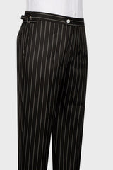 Black Striped Peaked Lapel 3 Piece Business Men's Suit