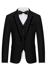 Black Three Piece Notched Lapel Business Suit for Men