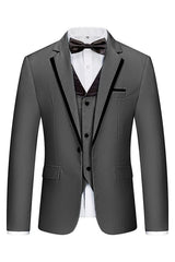 Black Three Piece Notched Lapel Business Suit for Men