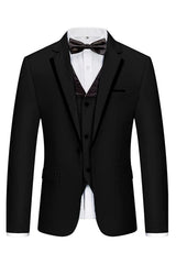 Black Three Piece Notched Lapel Business Suit for Men