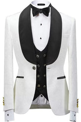 Black Three Piece Shawl Lapel Jacquard Wedding Suit