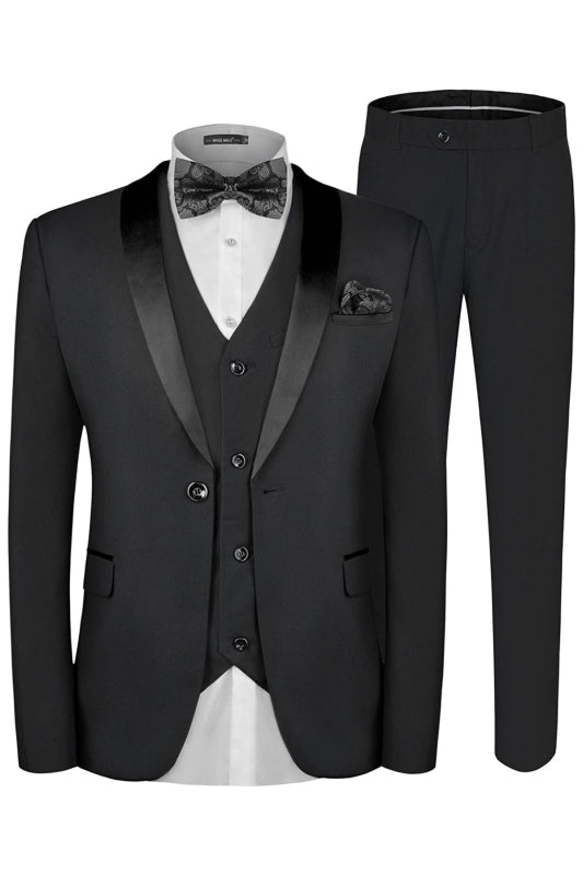 Black Three Piece Shawl Lapel Wedding Suit