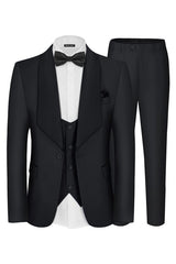 Black Three Piece Shawl Lapel Wedding Suit