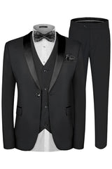 Black Three Piece Shawl Lapel Wedding Suit