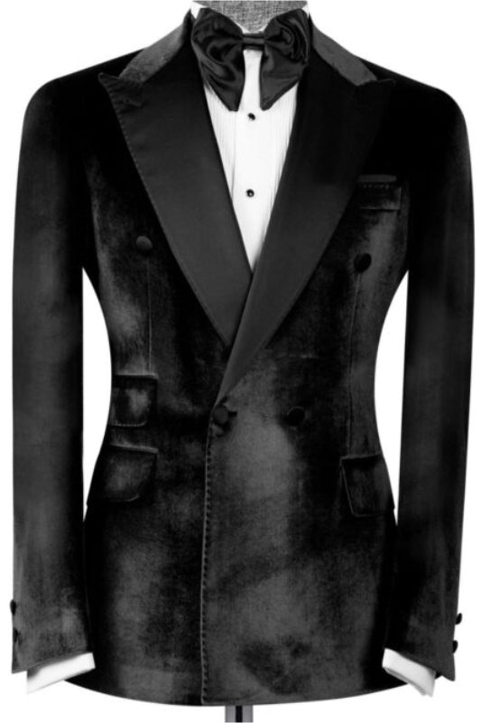 Black Velvet Double Breasted Peaked Lapel Prom Suit