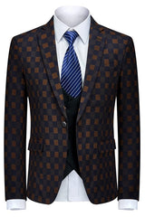 Black and Yellow Plaid Three Piece Business Suit for Men