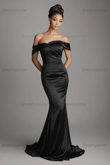 Dreamyannie Champagne Wedding Guest Dress Satin Sheath Long Formal Dress