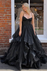Dark Green A Line Long Corset Prom Dress With Ruffles