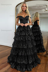 Glitter Hot Pink Corset Off the Shoulder Lace Long Prom Dress