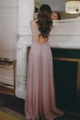 Bling A Line Spaghetti Straps Grey Blue Long Party Dress With Beading Formal Evening Gown