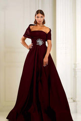 Blue A Line Prom Dress Asymmetric Neck Beaded Evening Dress