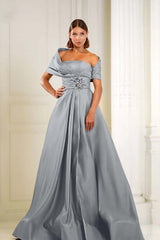 Blue A Line Prom Dress Asymmetric Neck Beaded Evening Dress