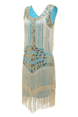 Blue Apricot Gatsby Dress Sequin Fringe 1920s Dress