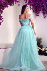 Blue Detachable Train Prom Dress Off the Shoulder Sequined Evening Dress