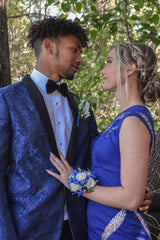 Blue Jacquard Shawl Lapel 2-Piece Men's Prom Suit