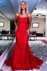 Blue Lace Mermaid Backless Prom Dress Tulle Evening Dress
