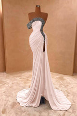 Blue Mermaid Prom Dress One Shoulder Beaded Evening Dress