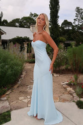 Blue Mermaid Prom Dress Sleeveless Sweetheart Satin Evening Dress