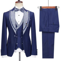 Blue Peaked Lapel Three Piece Wedding Suit Newest