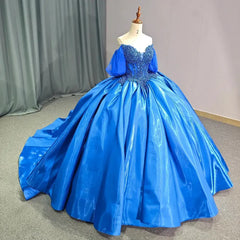 Blue Quinceanera Dress Flower Beading Sweetheart Off The Shoulder Girls Birthday Party Prom Dress