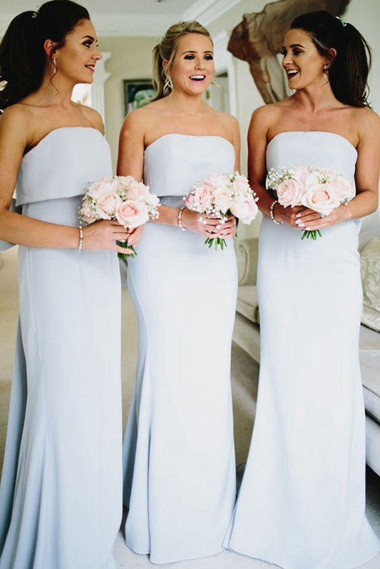 Blue Sheath/Column Strapless Mermaid Bridesmaid Dress