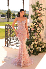 Blue Spaghetti Straps Prom Dress Mermaid Beaded Appliques Evening Dress