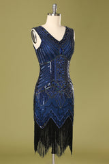 Blue Vintage Blue Sequin Flapper Fringe 1920s Dress