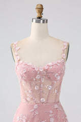 Blush Floral Corset A Line Long Prom Dress