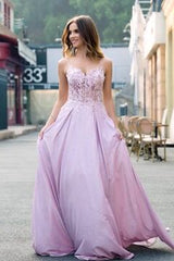 Blush Prom Dress A Line Appliqued Long Corset Evening Dress