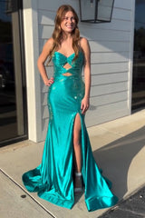 Blush Prom Dress Mermaid Hollow Out Sweetheart Formal Dress With Slit