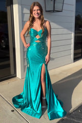 Blush Prom Dress Mermaid Hollow Out Sweetheart Formal Dress With Slit