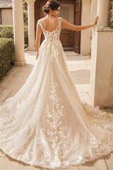 Bohemian V-Neck Bridal Gown Featuring Illusion Back