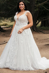 Bohemian V-Neck Bridal Gown Featuring Illusion Back