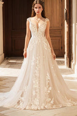 Bohemian V-Neck Bridal Gown Featuring Illusion Back