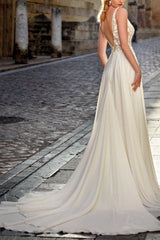 Boho Lace A-Line Open Back Beach Wedding Dresses