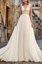 Boho Lace A-Line Open Back Beach Wedding Dresses