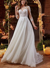 Boho Lace Beach Wedding Dresses With 3/4 Sleeves