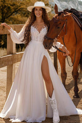 Boho Lace Long Sleeves A-Line Bridal Gowns