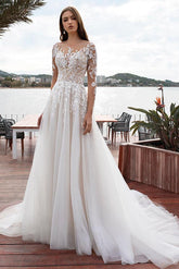 Boho Lace Long Sleeves Wedding Dresses With Ball-Gown