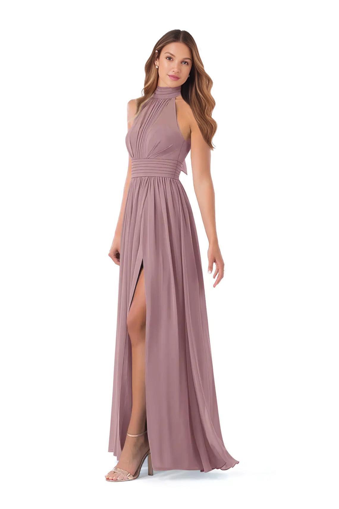 Bridesmaid Dresses: High Neck Chiffon with Bow