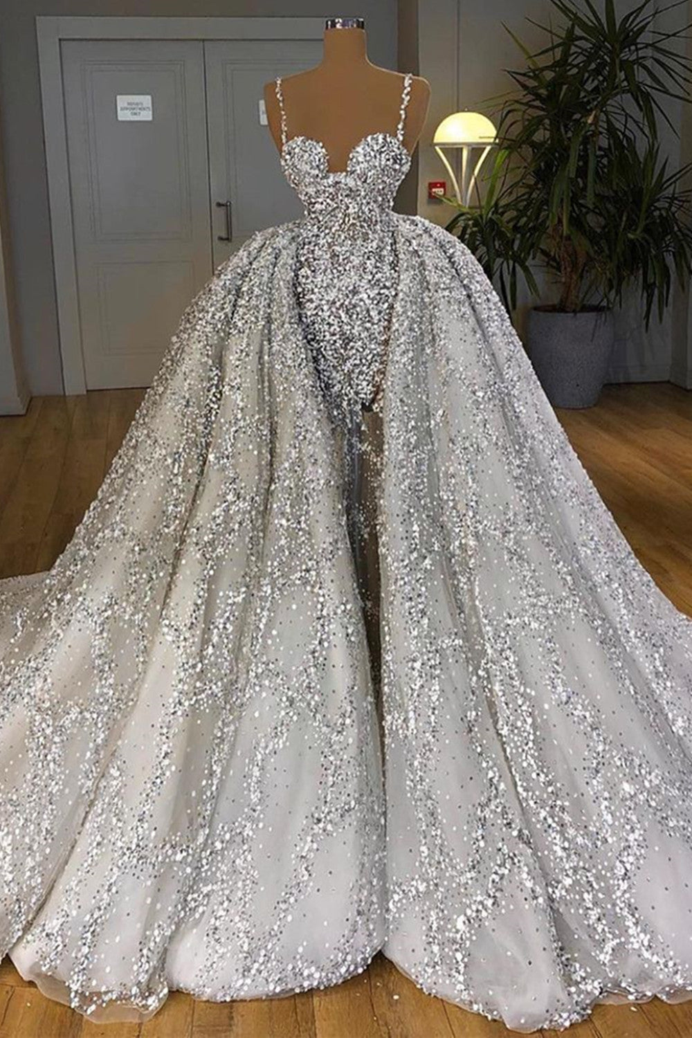Brilliant Sweetheart Sequin Mermaid Wedding Dress with Ruffle Train