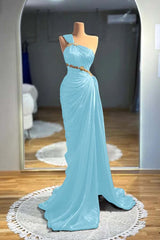 Brown Mermaid Prom Dress Sleeveless One Shoulder Beaded Evening Dress