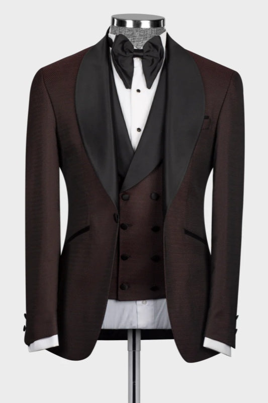 Brown Shawl Lapel 3 Piece Wedding Men Suit
