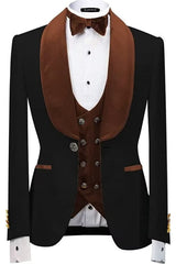 Brown Three Piece Shawl Lapel Velvet Wedding Suit