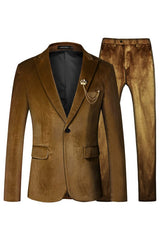 Brown Two Piece Peaked Lapel Velvet Prom Suit