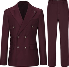 Burgundy Double Breasted Peaked Lapel Prom Suit for Men