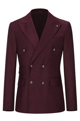 Burgundy Double Breasted Peaked Lapel Prom Suit for Men