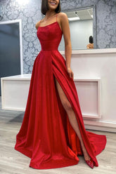 Burgundy Prom Dress Satin Long Evening Dress