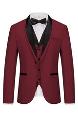 Burgundy Shawl Lapel Three Piece Wedding Suit