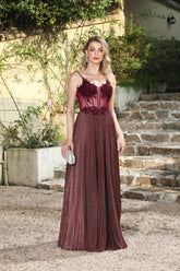 Burgundy Spaghetti Straps Prom Dress A Line Corset Formal Dress